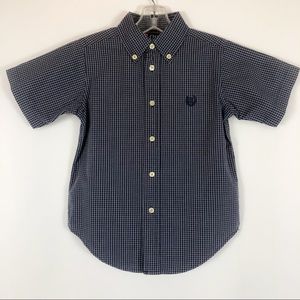 Chaps blue and white button down short sleeve tee